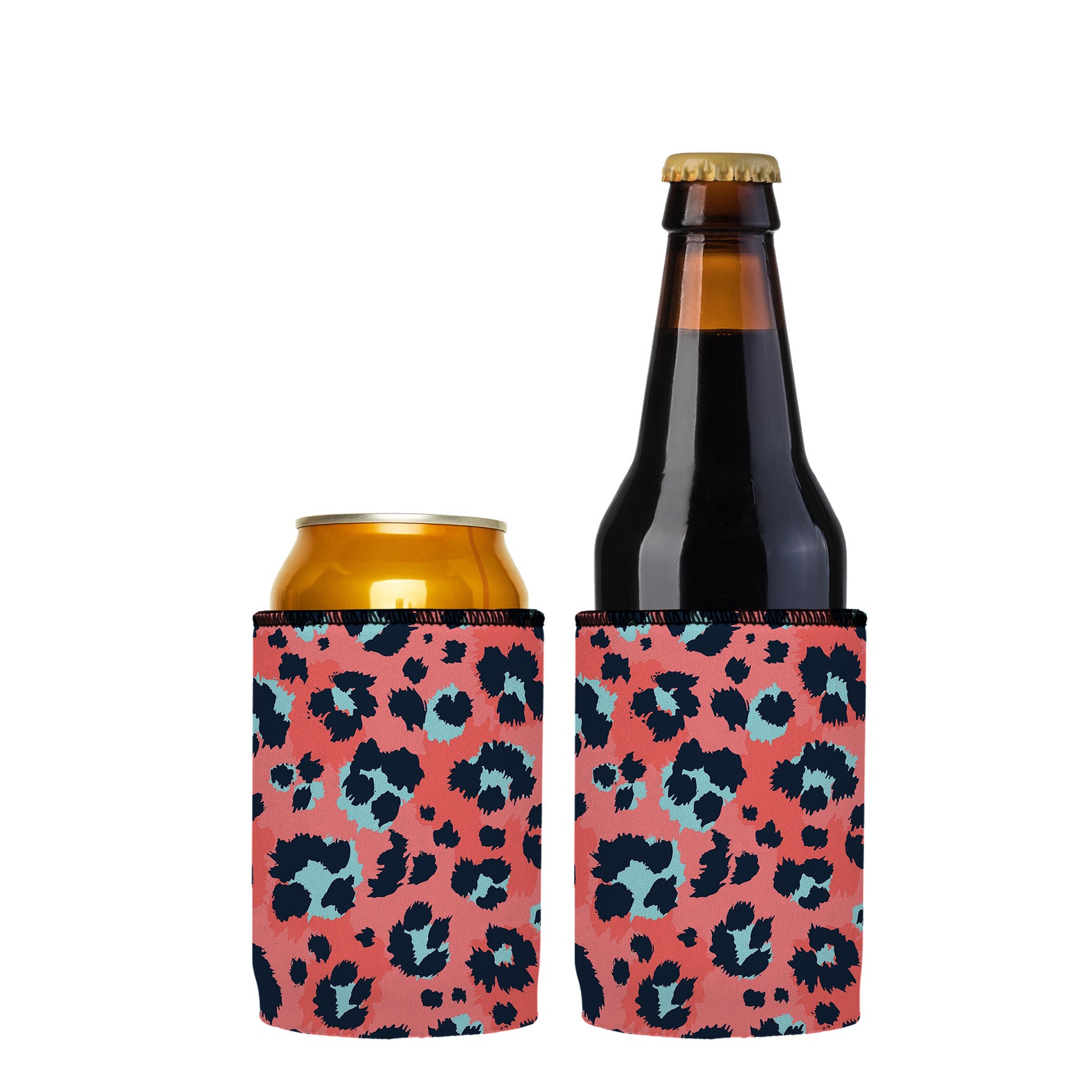 Stubbyz Coral Leopard Print Stubby Cooler 2-Pack