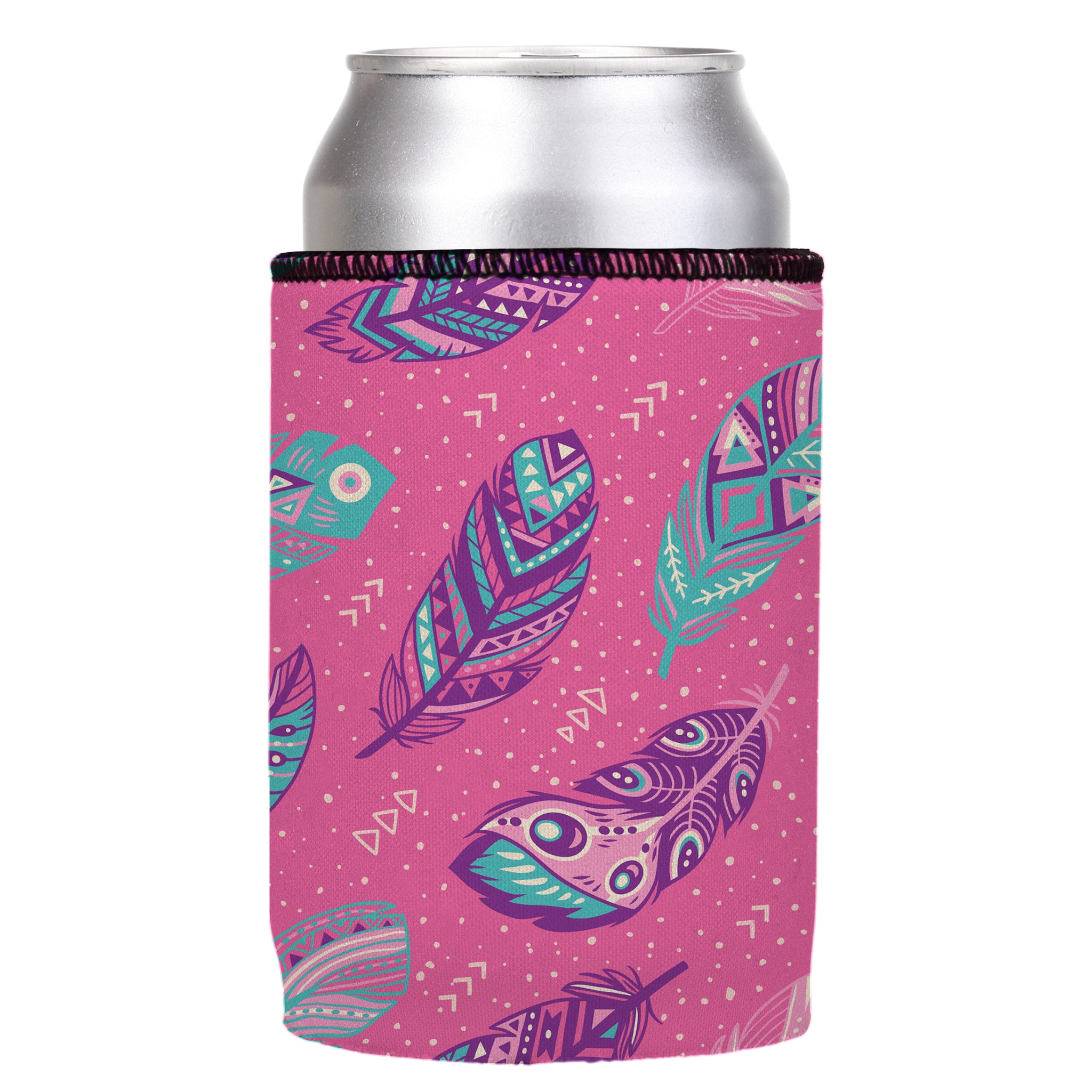 Stubbyz Pink Boho Feathers Stubby Cooler