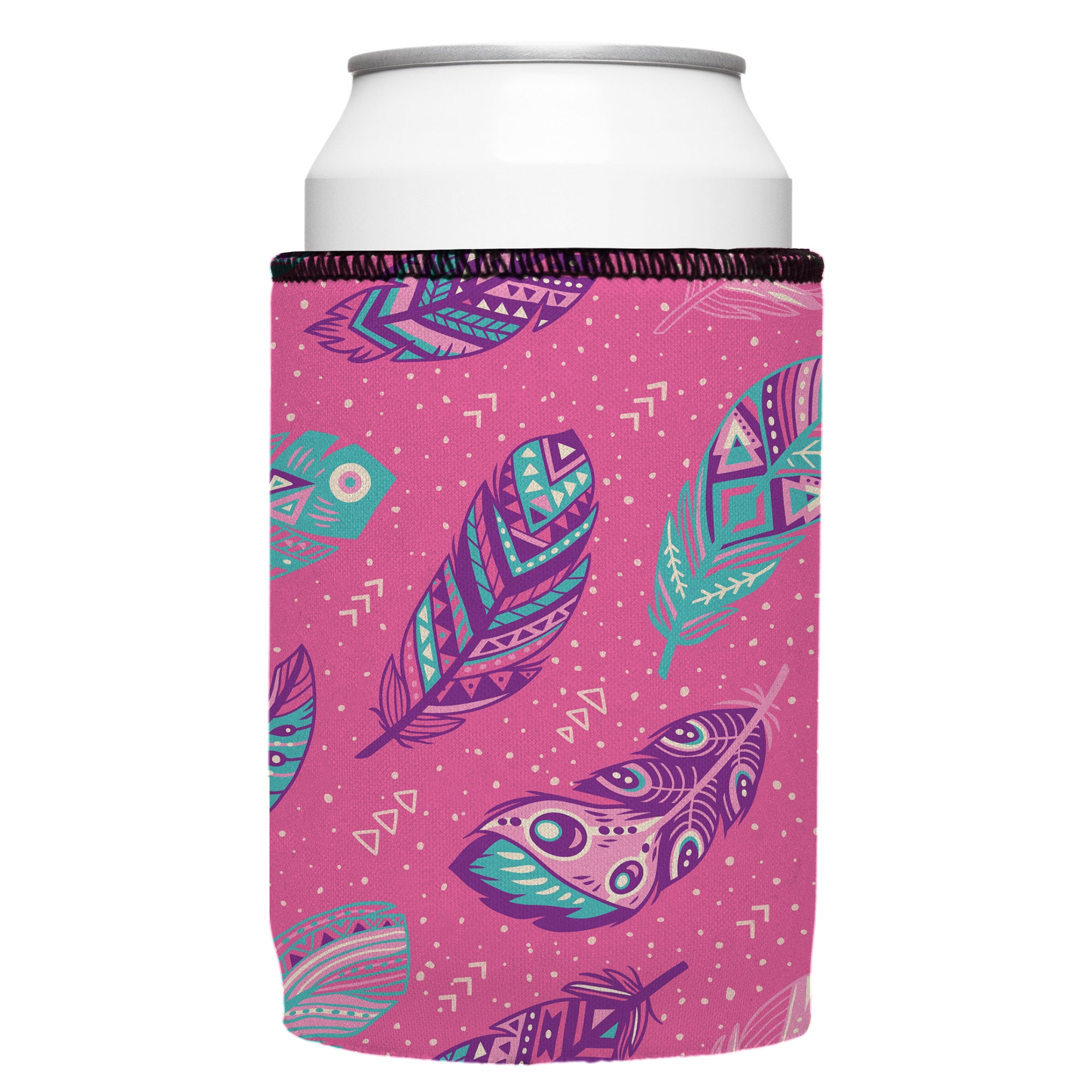 Stubbyz Pink Boho Feathers Stubby Cooler