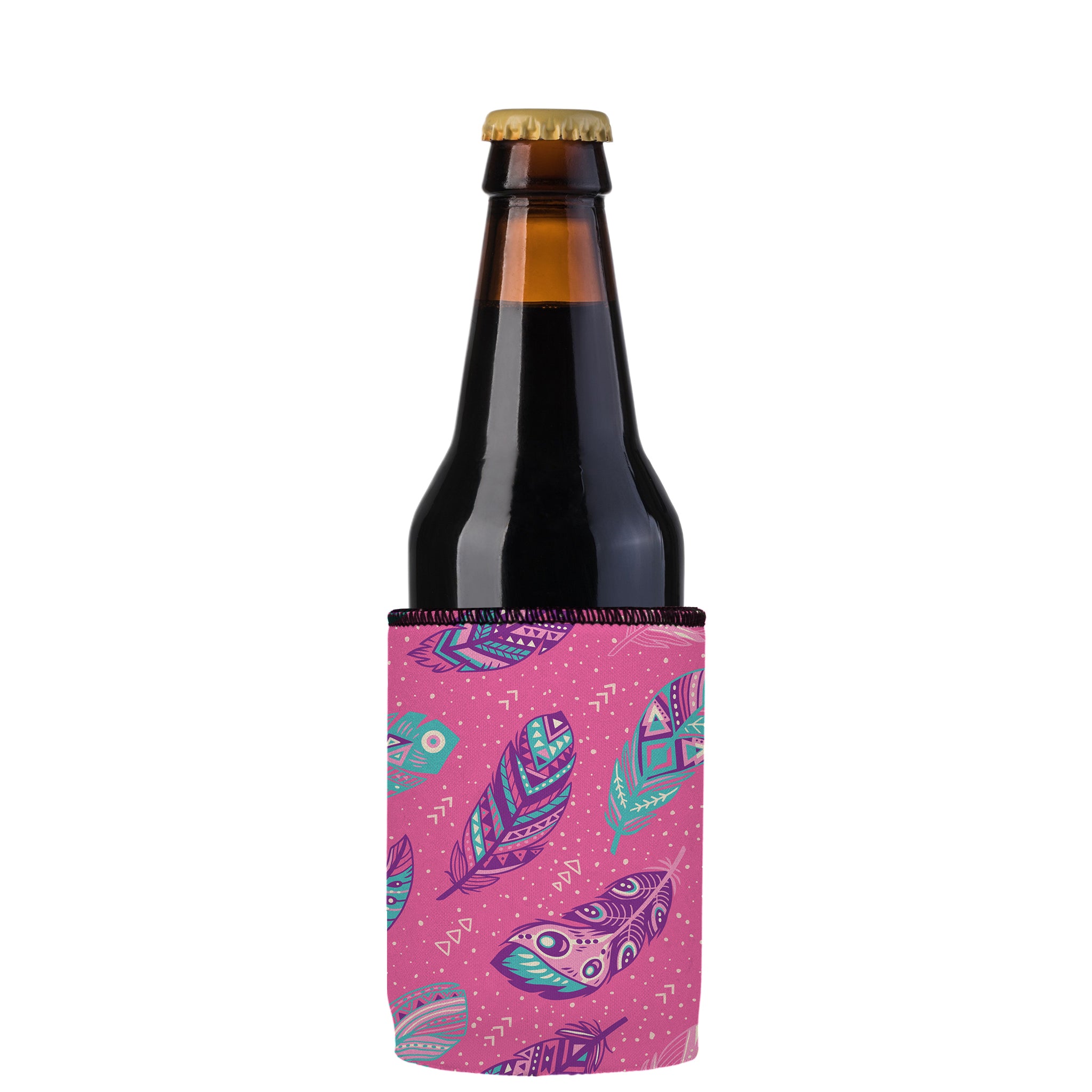 Stubbyz Pink Boho Feathers Stubby Cooler