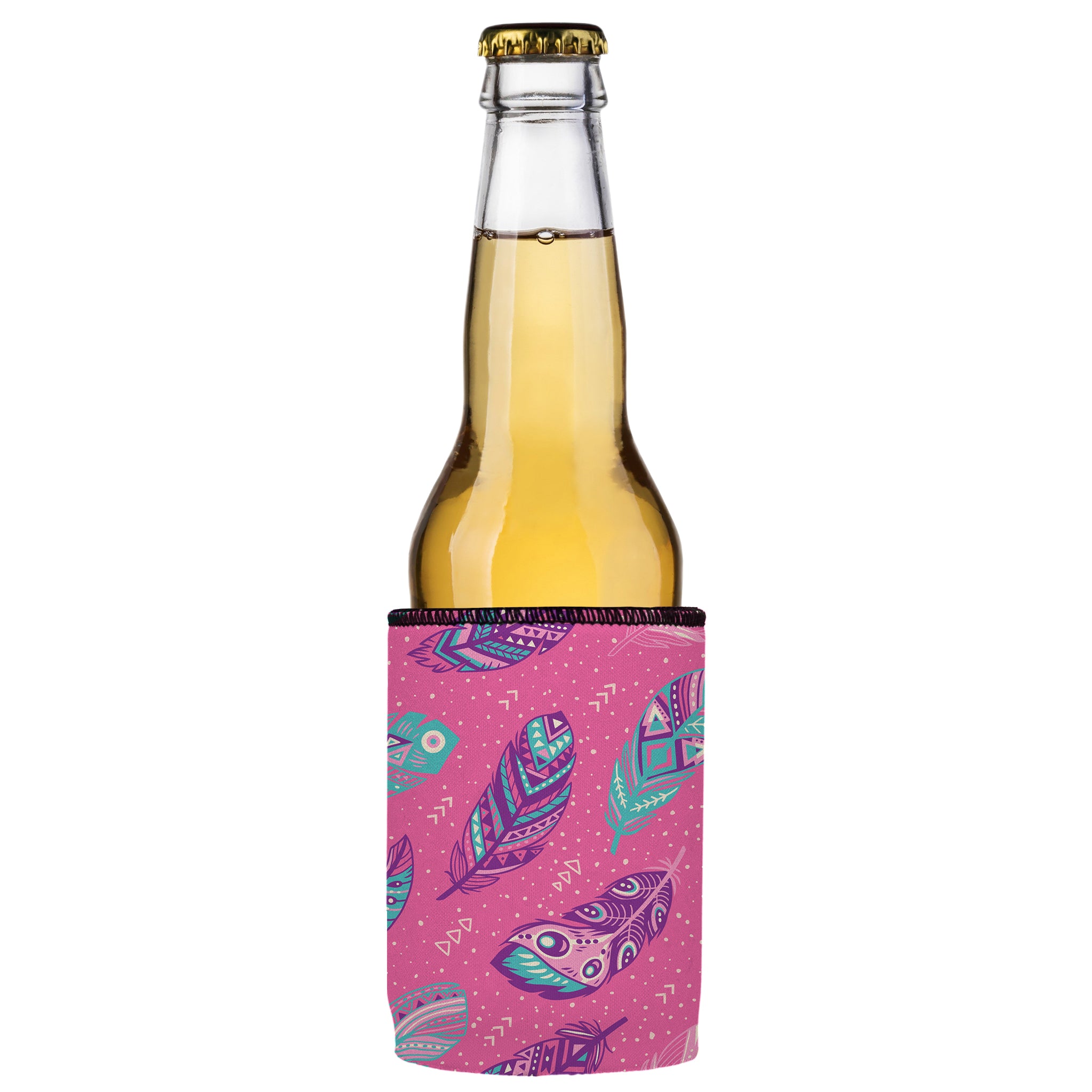 Stubbyz Pink Boho Feathers Stubby Cooler