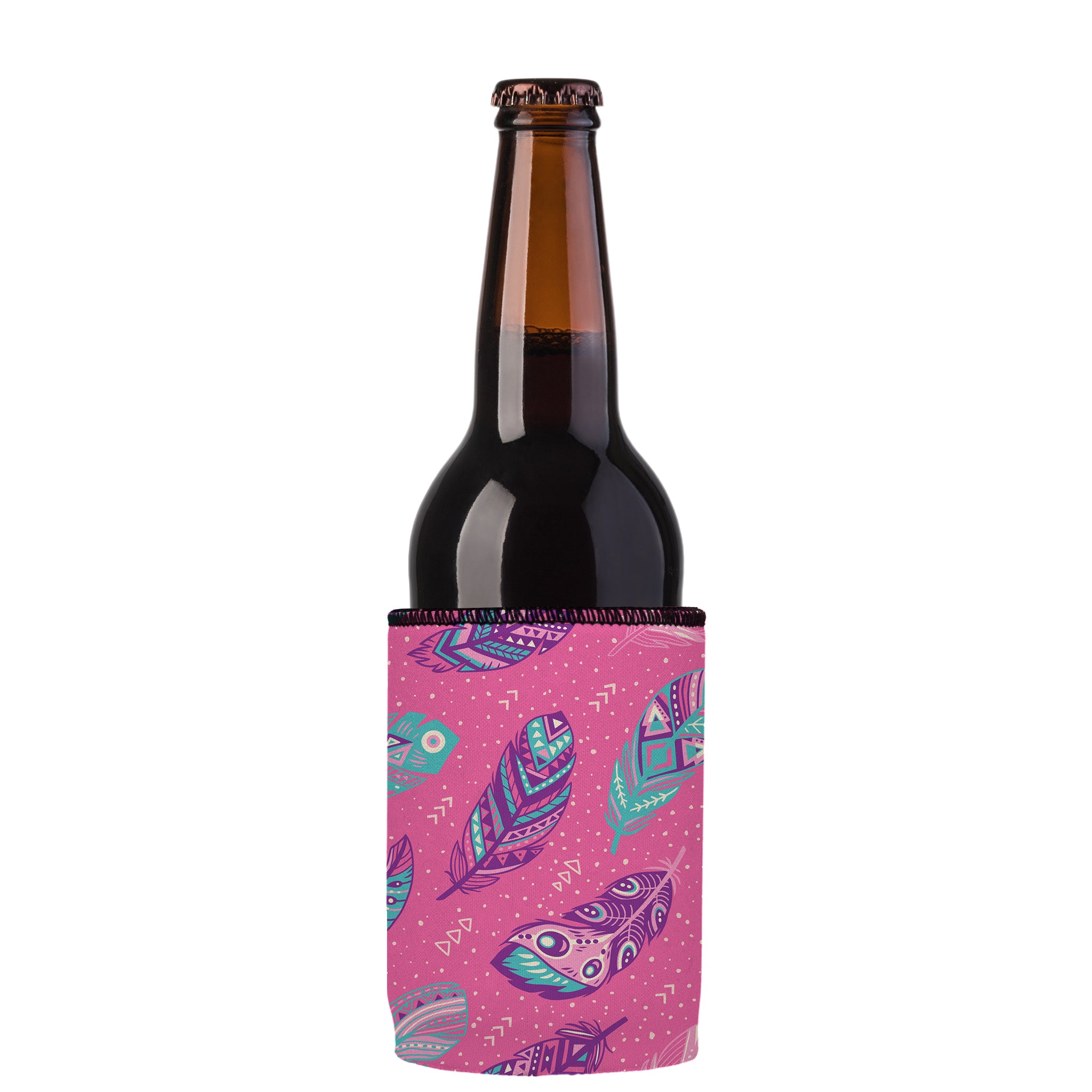 Stubbyz Pink Boho Feathers Stubby Cooler