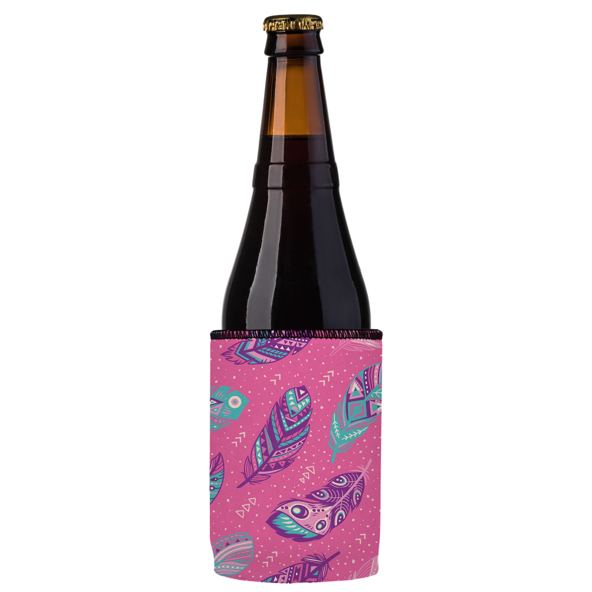 Stubbyz Pink Boho Feathers Stubby Cooler