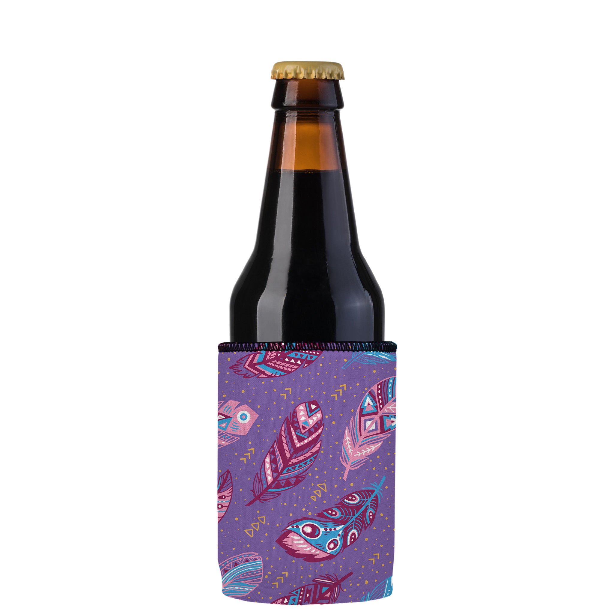 Stubbyz Purple Boho Feathers Stubby Cooler