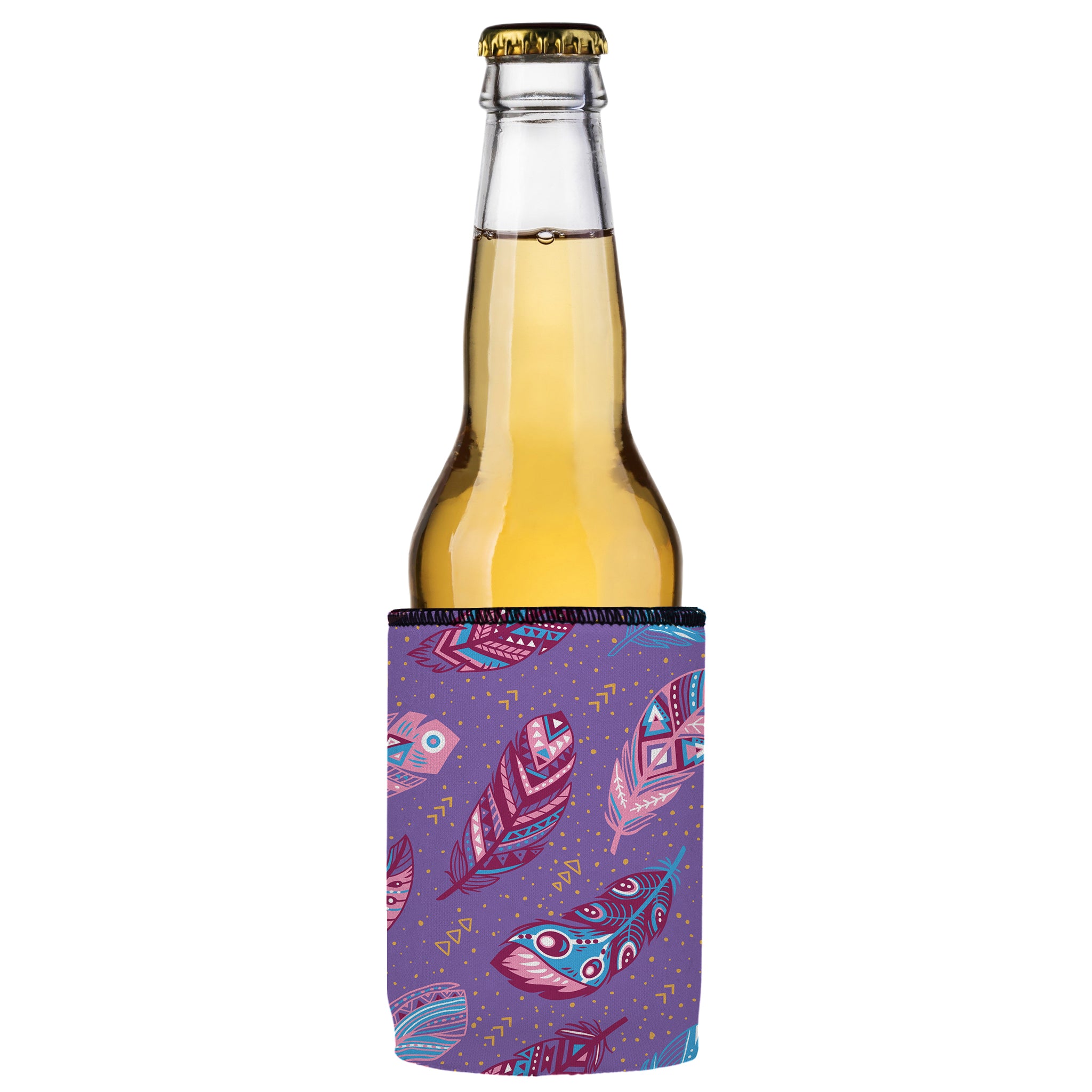Stubbyz Purple Boho Feathers Stubby Cooler