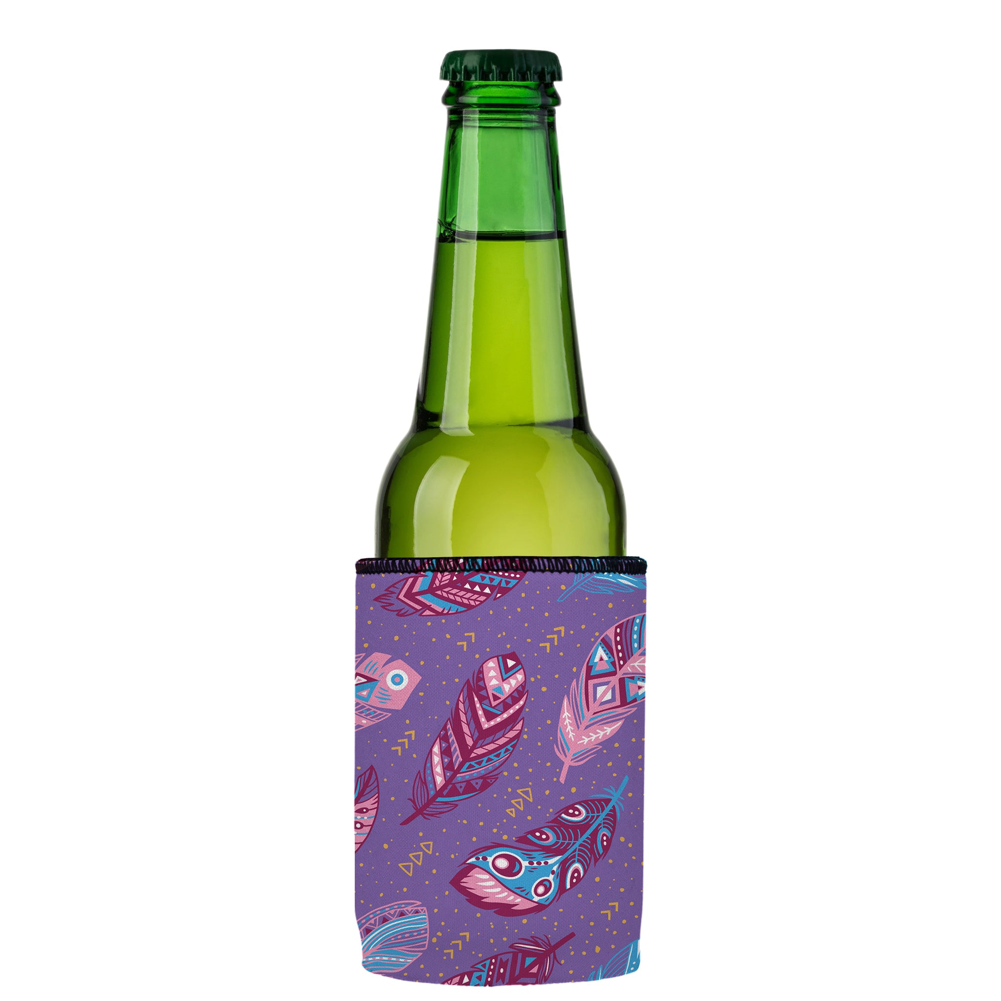 Stubbyz Purple Boho Feathers Stubby Cooler