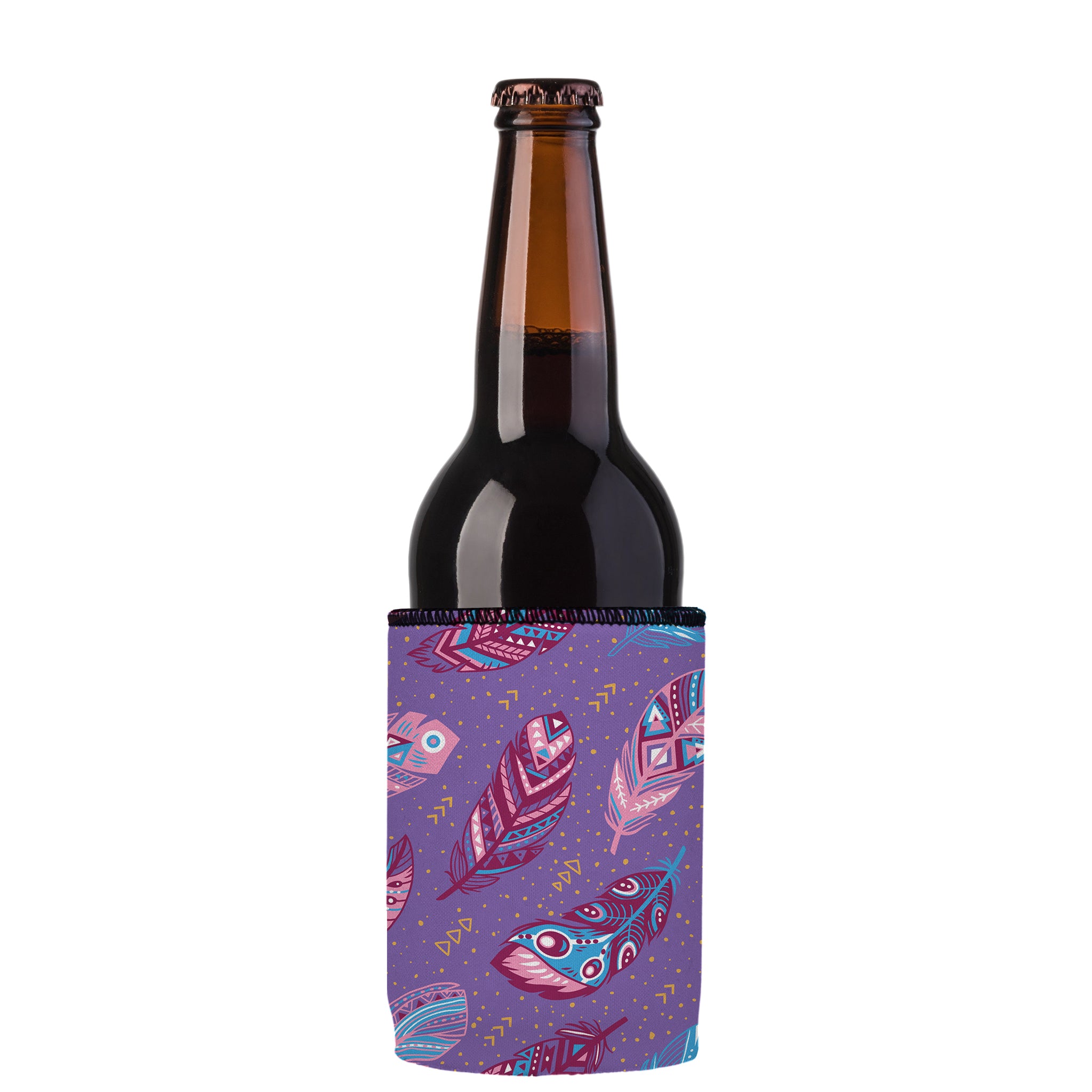 Stubbyz Purple Boho Feathers Stubby Cooler