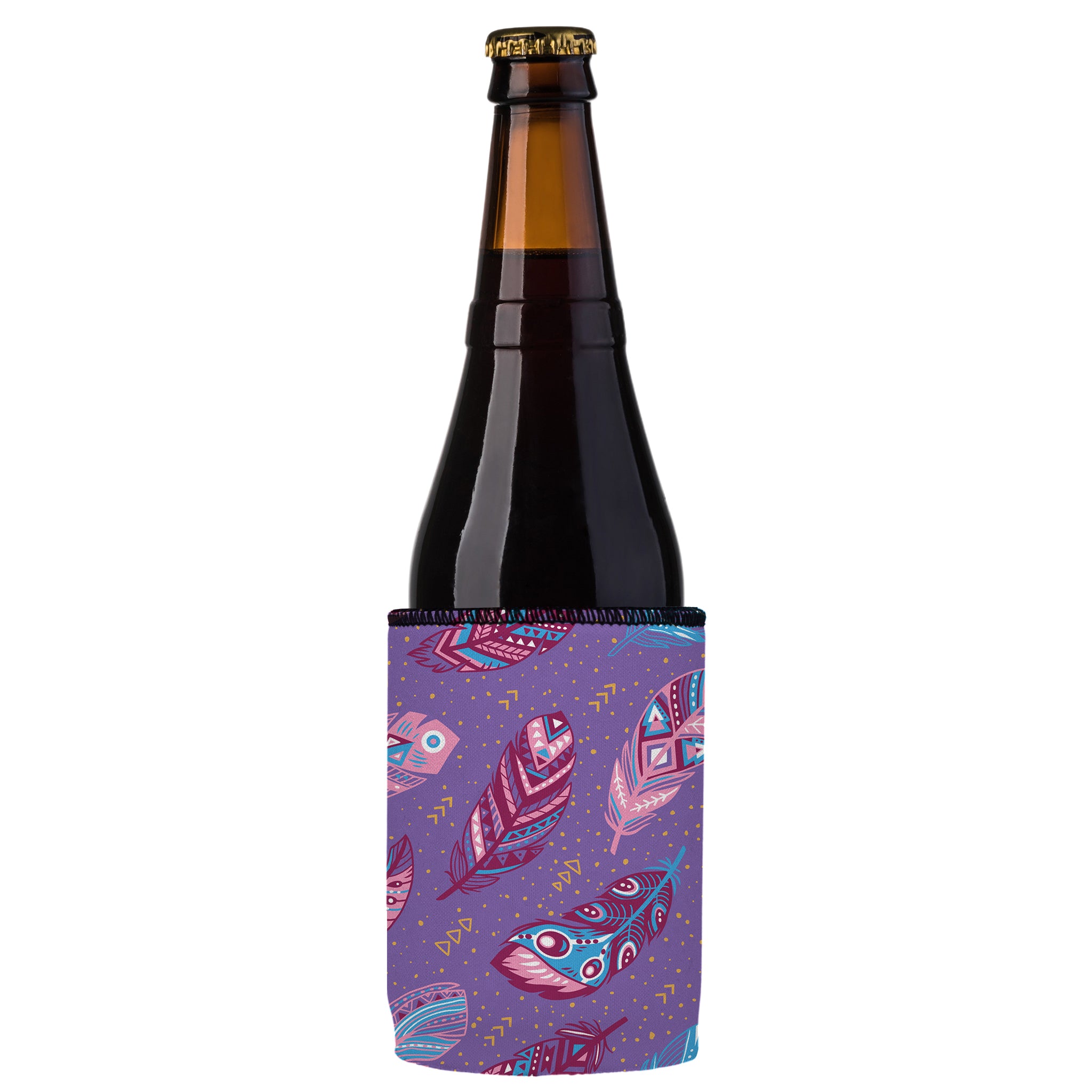 Stubbyz Purple Boho Feathers Stubby Cooler