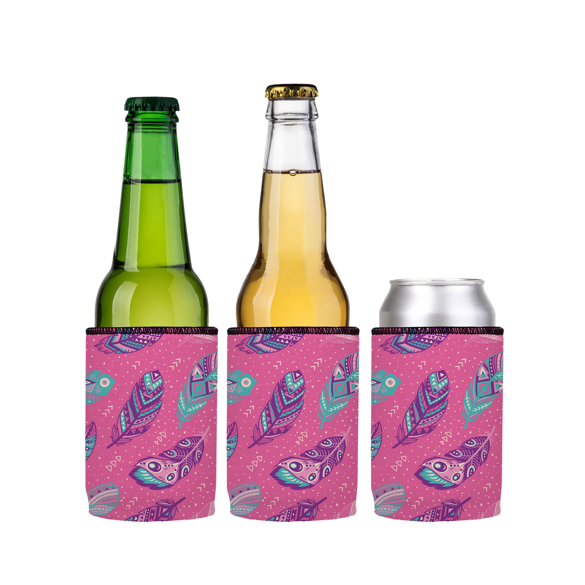Stubbyz Pink Boho Feathers Stubby Cooler 3-Pack