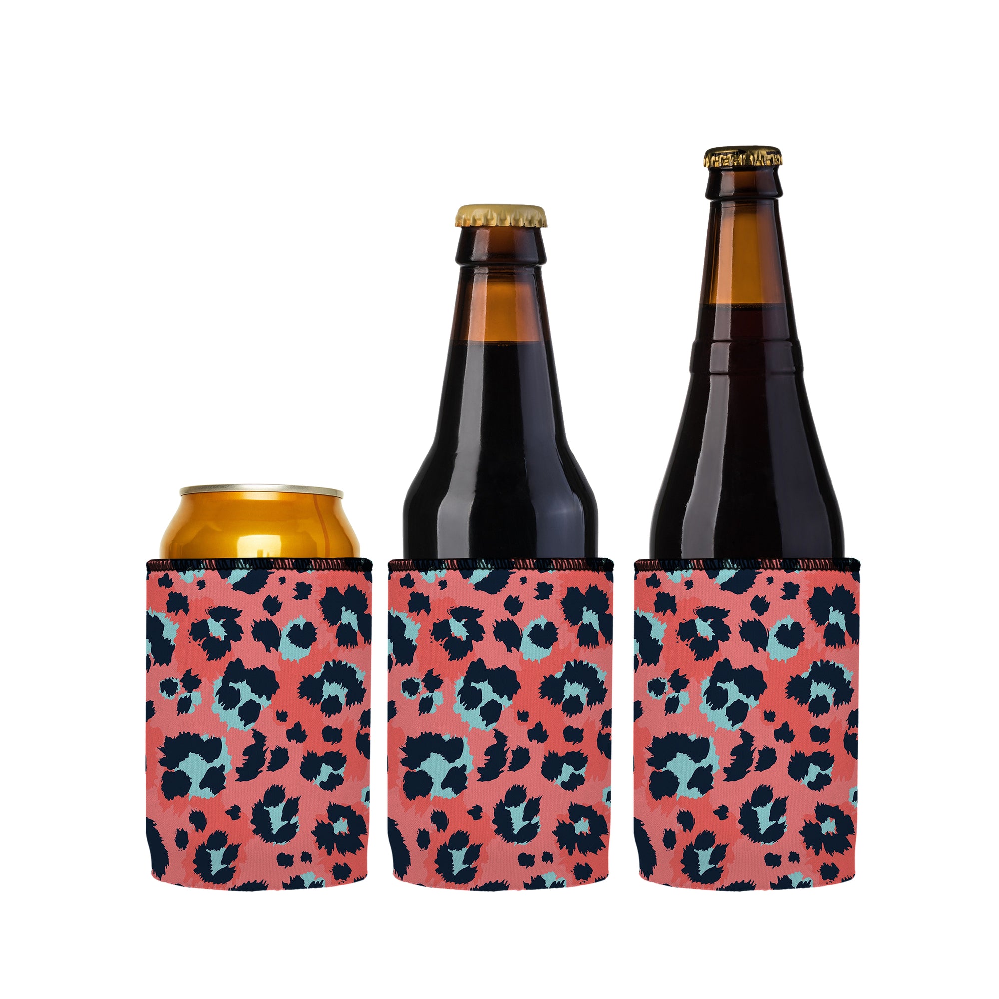 Stubbyz Coral Leopard Print Stubby Cooler 3-Pack
