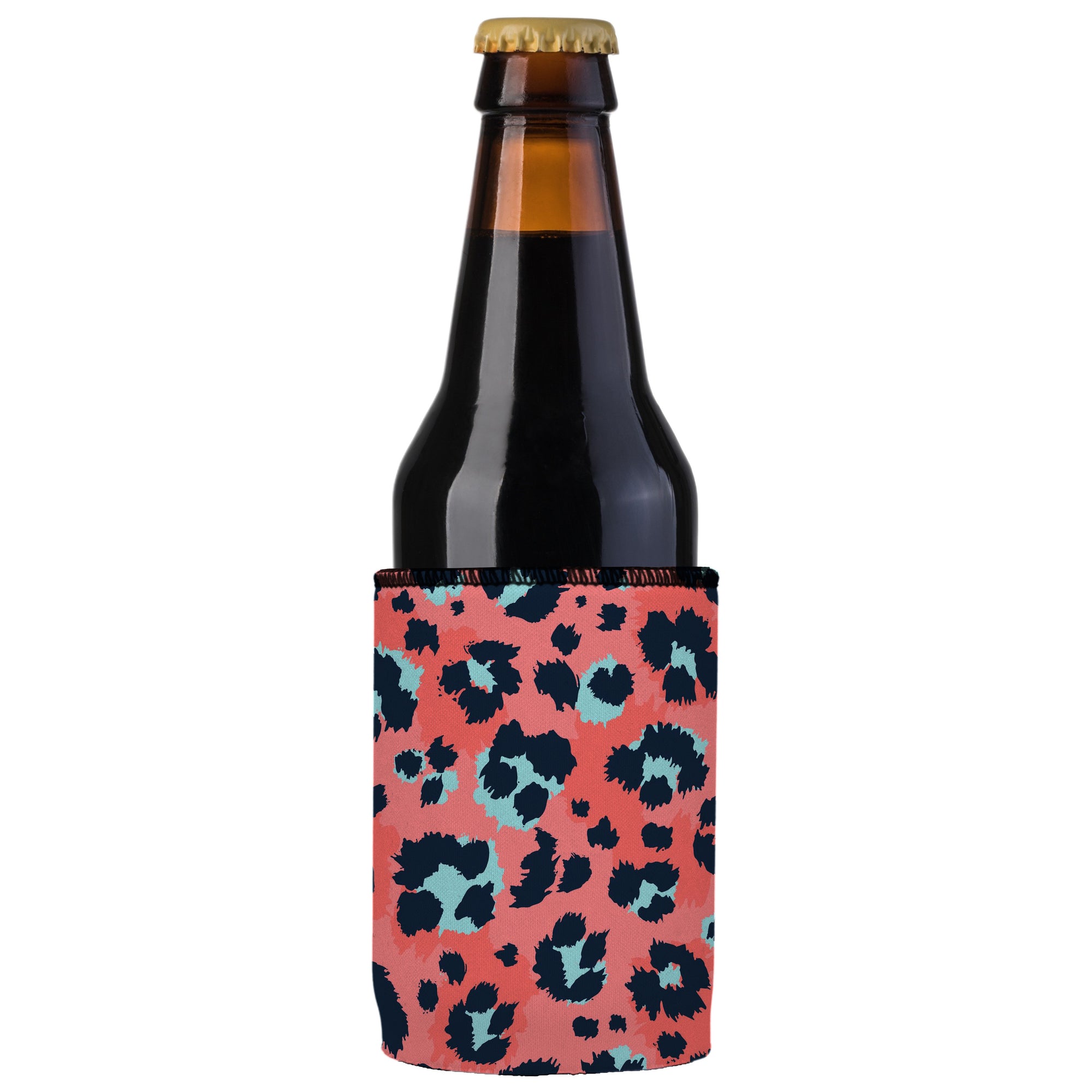 Stubbyz Coral Leopard Print Stubby Cooler